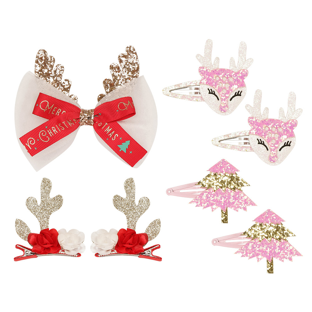 7pcs Christmas Baby Bow Knot Hairpin