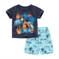 coconut tree cartoon prints Baby and Toddler T-Shirt and Mesh Shorts Set for baby boy wearing in summer day, include short sleeve T-shirt and shorts