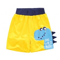 Yellow  boy pants with dinosaur printed boy can wear in summer day, adjustable waistline