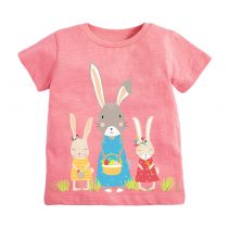 Girls t-shirt wearing in Summer day, short sleeves with cartoon ,animal, flower, pattern in cotton fabric