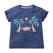 Girls t-shirt wearing in Summer day, short sleeves with cartoon ,animal, flower, pattern in cotton fabric