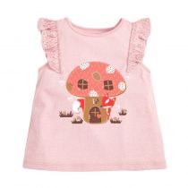 Girls t-shirt wearing in Summer day, short sleeves with cartoon ,animal, flower, pattern in cotton fabric