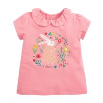 Girls t-shirt wearing in Summer day, short sleeves with cartoon ,animal, flower, pattern in cotton fabric