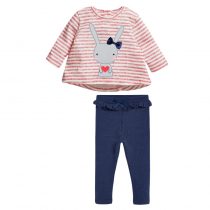 Girls outfit sets with long sleeves sweatshirts and pants printed in multicolors and animal cartoon patterns.